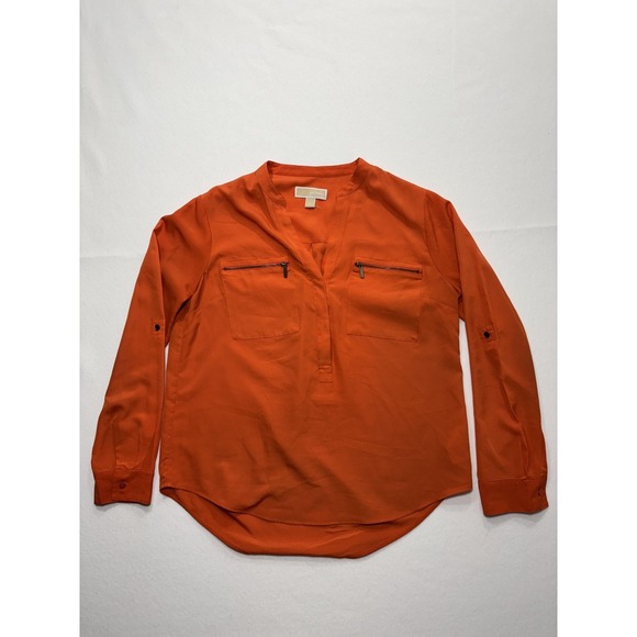 MICHAEL Michael Kors Tops - MICHAEL Michael Kors Blouse Womens Large Orange V Neck Zip Pocket Tunic Top